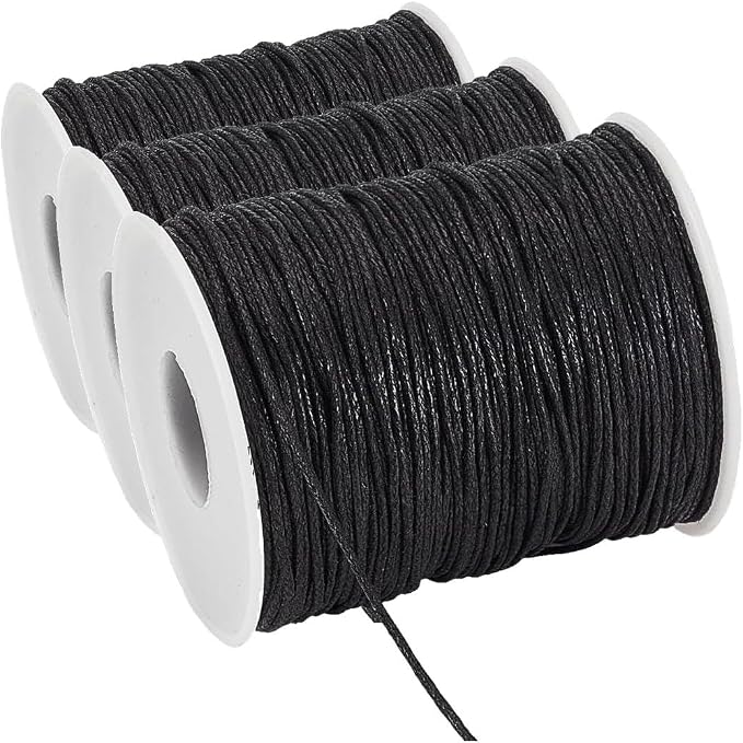 PH PandaHall 100 Yards 1mm Waxed Cotton Cord, Black Waxed String Beading Thread Roll Spool for Bracelet Necklace Jewelry Waist Beads DIY Crafts Making Macrame Supplies (Pack of 3)