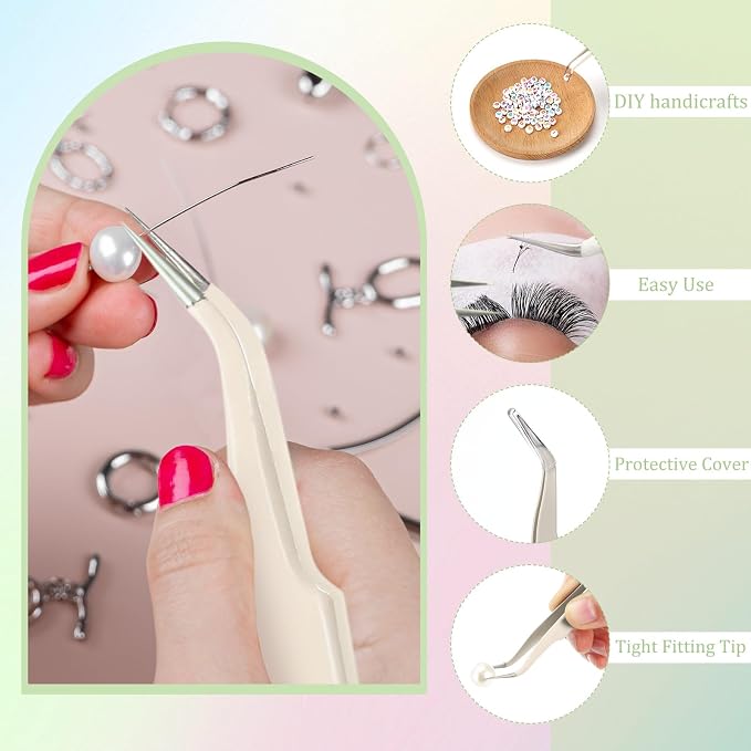 Honoson 9 Pcs Curved Pointed Craft Tweezers Precision Tweezer,Gradient Pink