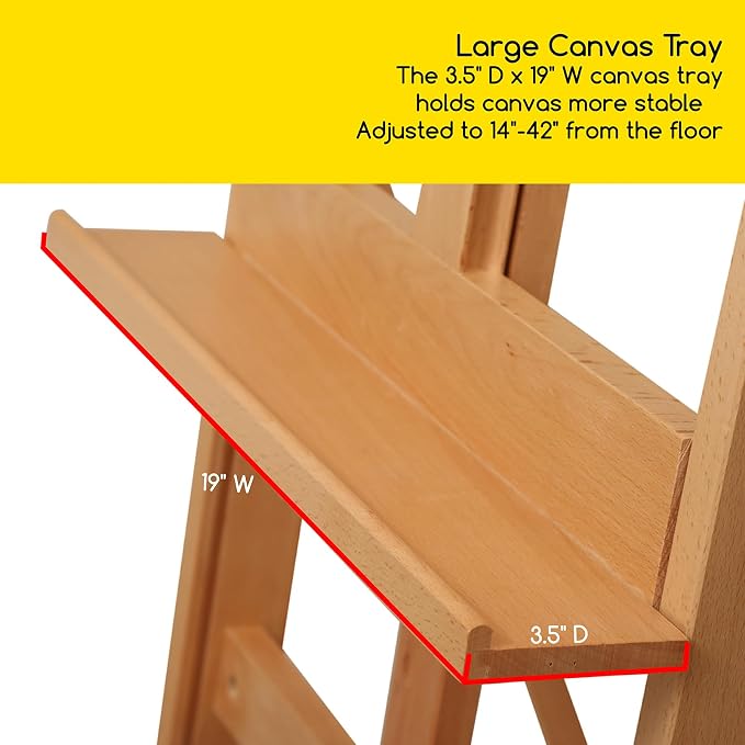 MEEDEN Classic Art Easel for Painting: Solid Beech Wood H‑Frame Easel | Heavy Duty Floor Easel - Adjustable 67"-95" - Holds Canvases up to 48" - for Artists & Adults