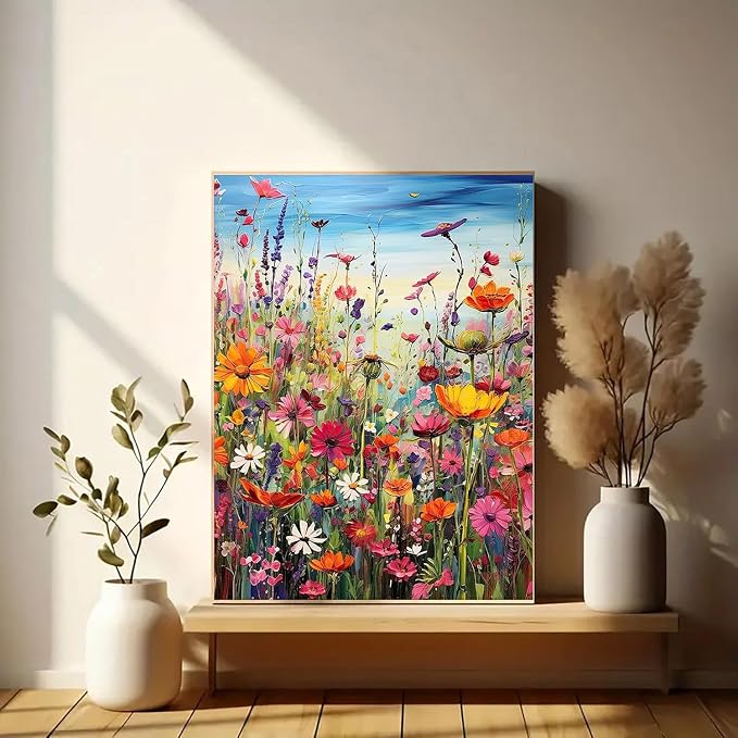 Diamond Art Painting Kits for Adults, Sea of Flowers 5D Diamond Painting | Flowers DIY Full Round Gem Crystal Art paint by Diamond Dots, Home Wall Decor 12x 16 In