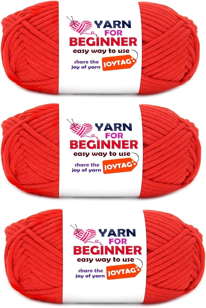Red Yarn for Crocheting and Knitting Cotton Crochet Knitting Yarn for Beginners Crochet Kit(3x50g)
