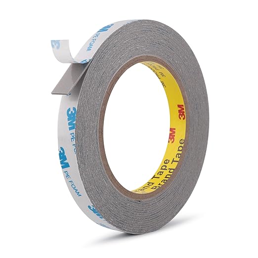 3M Double Sided Tape, 1/2" x 18Ft Foam Tape, 1600TG, Grey