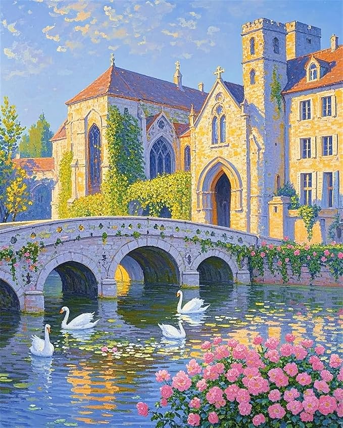 ZRIZQ Landscape Paint by Numbers Kit for Adults Beginner,Cityscape,16x20 | Full set with rich paints,wooden brushes,rolled canvas.Calming activity.Beginner friendly.Just open and paint.