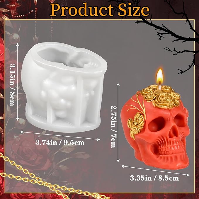 Skull Molds for Resin, 3D Rose Style Skull Head Casting Molds | Soft Skull Silicone Mold for Candle Making, Epoxy Resin Craft, Handmade Soap, Plaster Clay, Halloween Party Gifts Home Decor