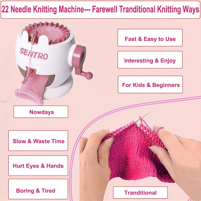PKHOUHYI Sentro 22 Knitting Machine, Sentro 22 Needles Knitting Machine Automatic Circular Weaving Spinning Knitting Loom Machine Kit for Adults and Beginners for Kintting Toys/Scarf/Hats/Sweater