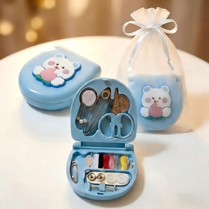 2 Pack Mini Travel Sewing Kit, Portable Emergency Sewing Box with Scissors, Needles, Threads, Compact Clothing Repair Set for Travel, Purse, Office, College Dorm (3D Polar Bear White)