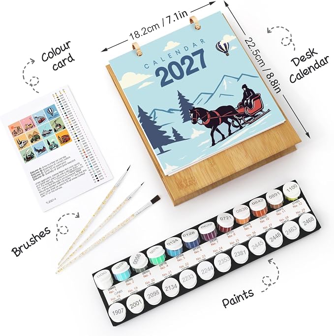 Lnjsipam Paint by Numbers Calendar 2027 - Vehicle Calendar Paint by Number | Vehicle Paint by Numbers Calendar, Easy DIY Calendar, Unique Gift for New Year, Vehicle Paint by Number Kit for Adults