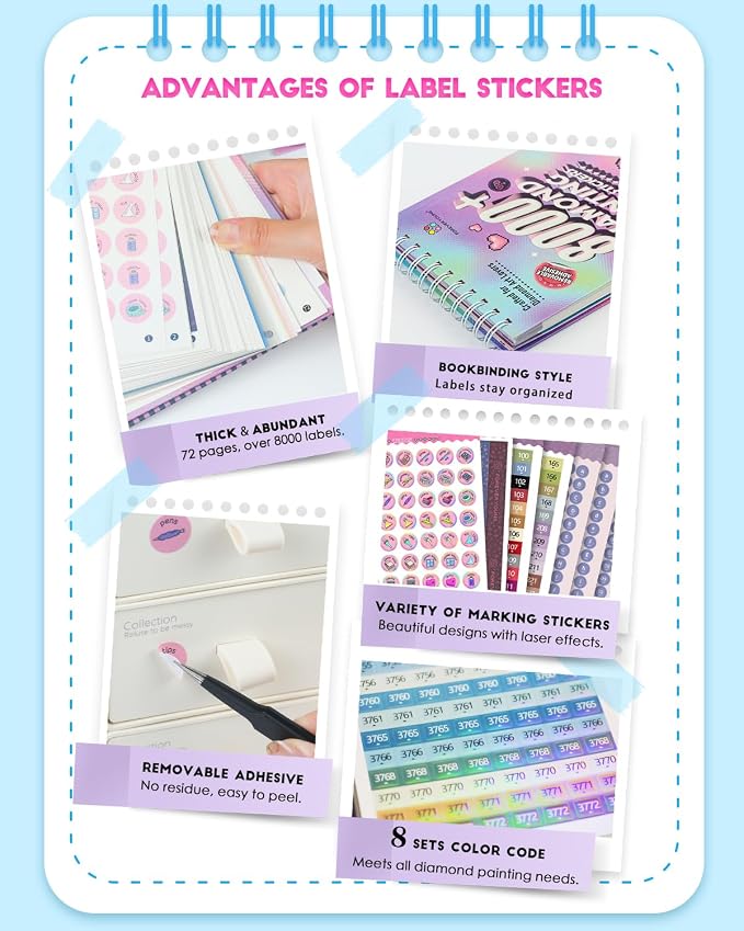 ForeverYoung Diamond Art Label Sticker Book, 72-Page, 8000+ Stickers