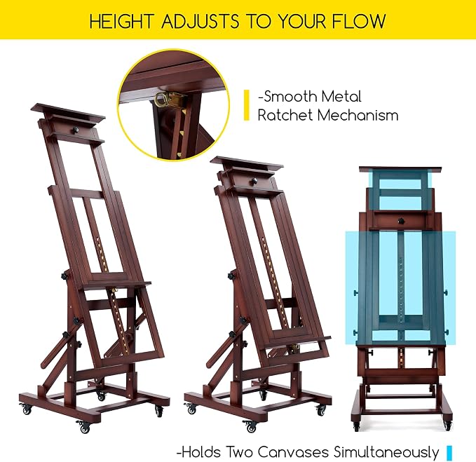 MEEDEN Large Art Painting Easel: Holds Canvas Up to 79" for Studio Drawing | Solid Beechwood H-Frame Easel Stand for Artist Adult, Professional Heavy-Duty Floor Easel for Art Shows Gallery, Deep Walnut