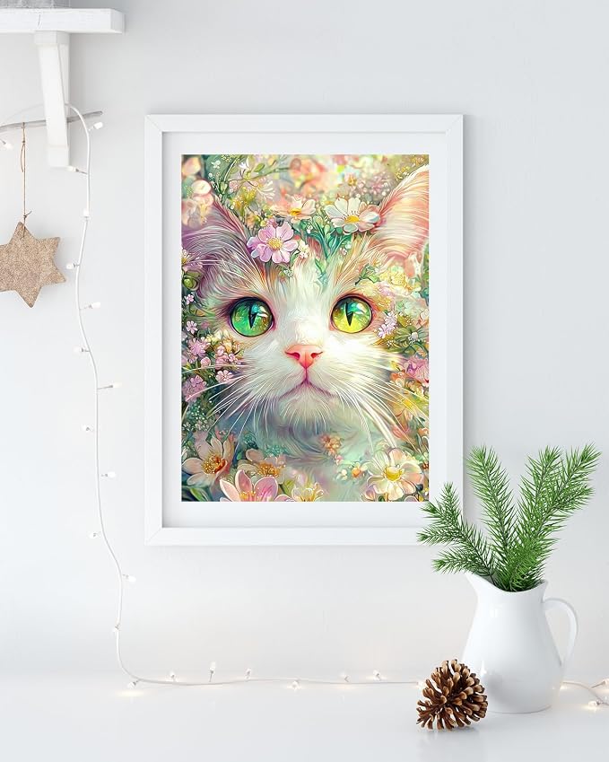 Cat Floral Diamond Art Kits for Adults, 5D Diamond Painting Kits for Adults