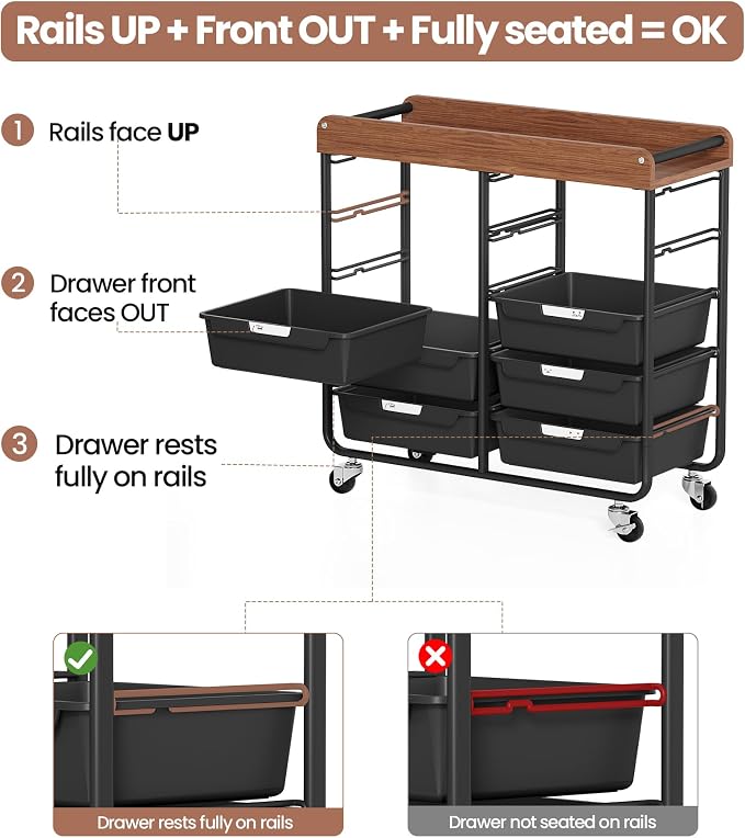 10 Drawers Rolling Cart with Wooden Tabletop, Utility Storage Cart with Wheels, Art Supply Craft Organizer on Wheel with Metal Frame & Handles for Home Office School,Black | Easy Setup, Large Capacity, Sturdy Build, Lockable Mobility, For office, class...