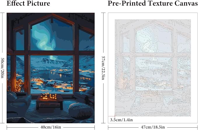 Aurora Paint by Numbers Kit for Adults Beginner, Snowy Mountain Lake Scenery Adult Paint by Number Kits on Canvas Without Frame, Acrylic Painting by Numbers for Home Decor Gift 16” W x 20”L