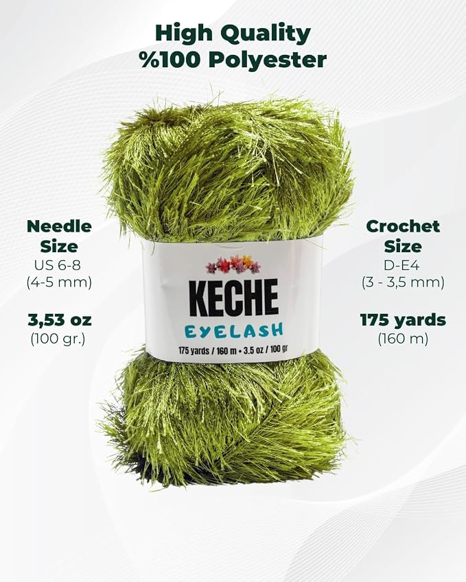 Eyelash Fun Fur Yarn - Premium Soft Crochet Yarn DIY Hand Knitting 100% Polyester 175 Yds 3.53 Oz - Grass
