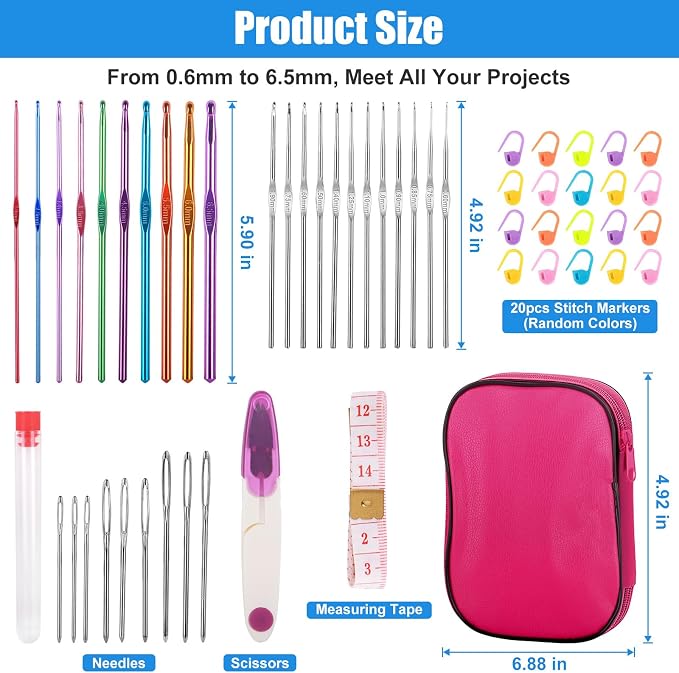 MECHEER Crochet Hooks Set, 54 Pack Crochet Needles Set Crochet Kits for Beginners, Ergonomic Crochet Hooks Kit with Storage Case, Knitting Needles, Hand Craft Knitting Accessories for Crocheters