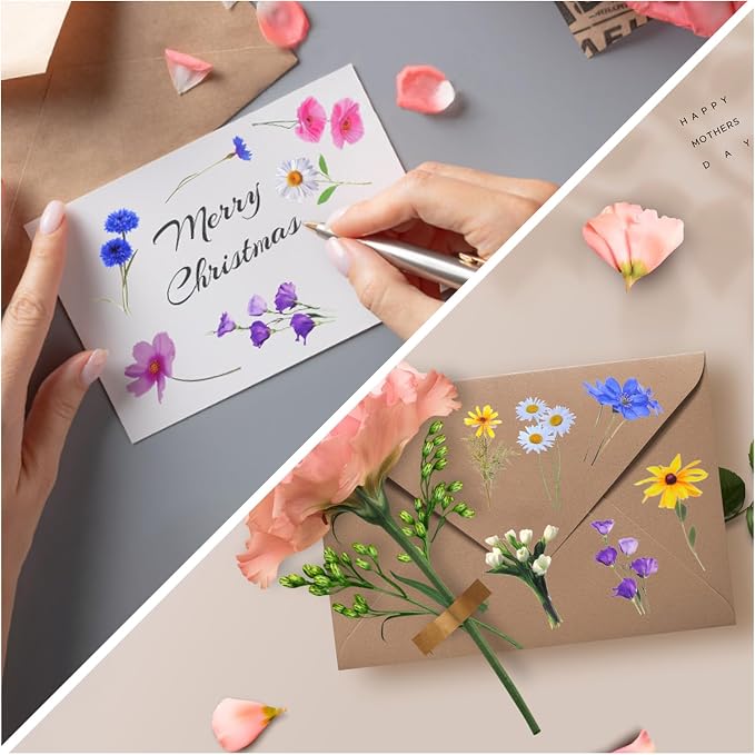 Transparent Pressed Flower Stickers 320 PCS-Dried Resin Leaves- Floral Decorative Scrapbook for Supplies Art Craft Journal Planner Bottles Phone Cases Laptops Decors
