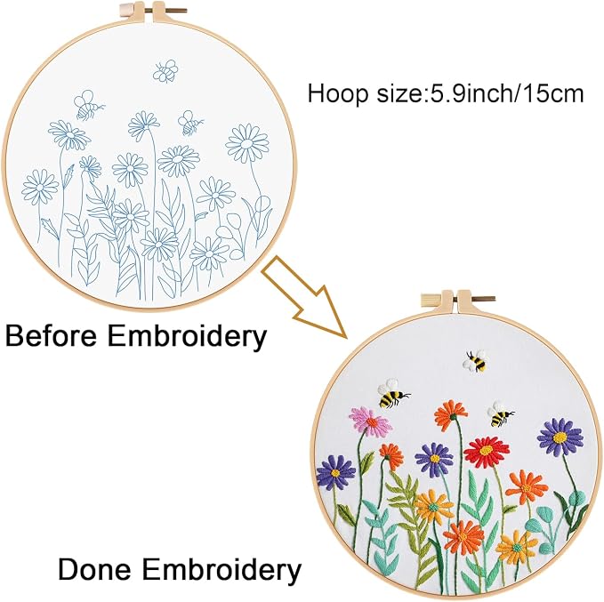 Louise Maelys Embroidery Kit for Beginners Wildflower Canvas Makeup Bag