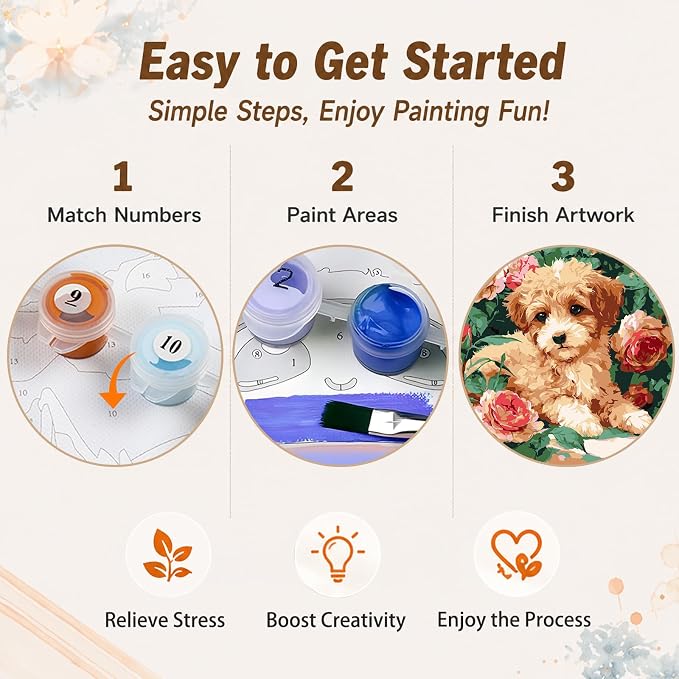 AUKELHJ Framed Paint by Numbers Kit for Adults, Dog, 10x10 inch