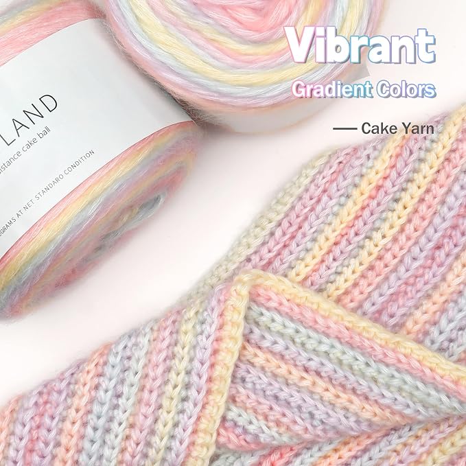 Katech 4 Pack Gradient Cake Yarn for Crocheting Knitting-Soft Crochet Yarn | 100g/3.52 oz-DK Light Weight #3-60% Cotton 30% Acrylic 10% Wool-Perfect for Scarves, Shawls, Blankets and Garments(B)