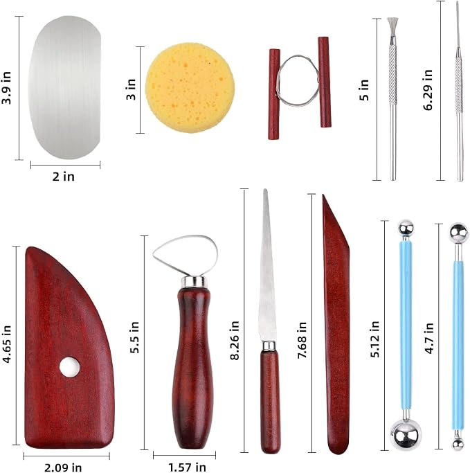 Blisstime 18PCS Clay Sculpting Tools, Basic Clay Pottery Carving Tool Kit with Wooden Handles and Tool Bag