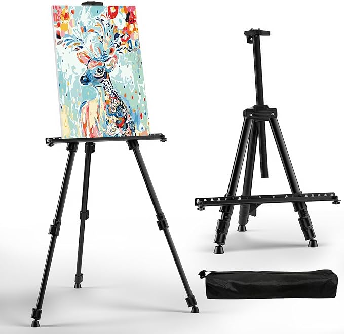 RRFTOK 17-66 Inch Adjustable Art Easel Stand for Painting and Sign, Black | Portable folding metal tripod easel for display stand, canvas holder, adults, floor, sign, poster board and travel use