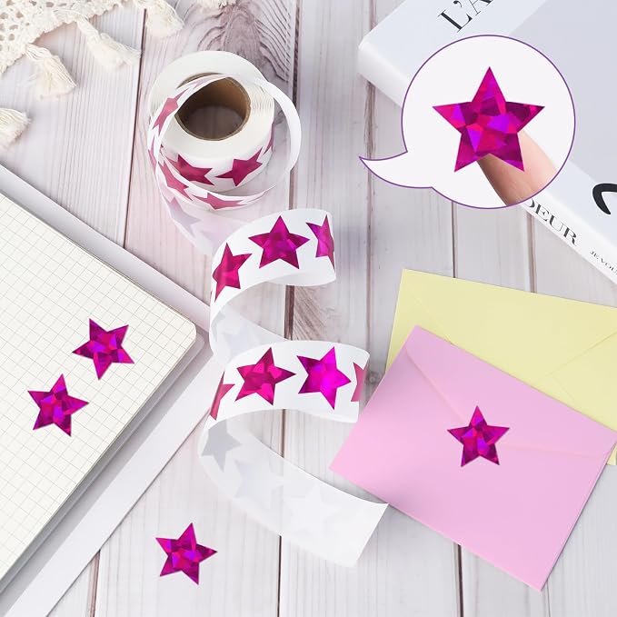 Imeepa 500PCS Holographic Purple Star Stickers, 1" Reward Labels