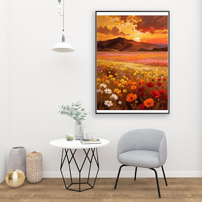 pchmcu Landscape Paint by Numbers Kit for Adults Beginner - Mountain Sunset Adult Paint by Number Kits on Canvas,Flower Oil Paint by Numbers for Home Decor Gift 16x20 inch