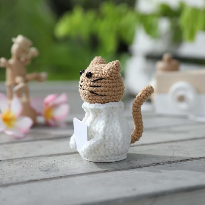 Positive Crochet Animals Cat – “You are Pawsome” Valentines Day Crochet Gift for Her Teens Women Adults Mom, Emotional Support Animal, Teacher Appreciation, Birthday Gift, Desk & Home Decor