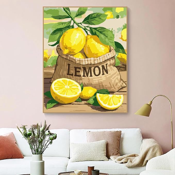 ZRIZQ Landscape Paint by Numbers Kit for Adults Beginner,Lemon,16x20 | Full set with wooden brushes,rolled canvas,rich paints.Calming activity.Beginner friendly.Just open and paint.