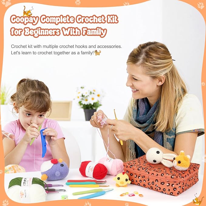 Coopay Crochet Kit for Beginners Adults Kids w/Step-by-Step Instructions | Complete Beginner Crochet Kit with Ergonomic Crochet Hooks Set,Upgrade Yarn and Portable Storage Case-2026 Ideal Gift