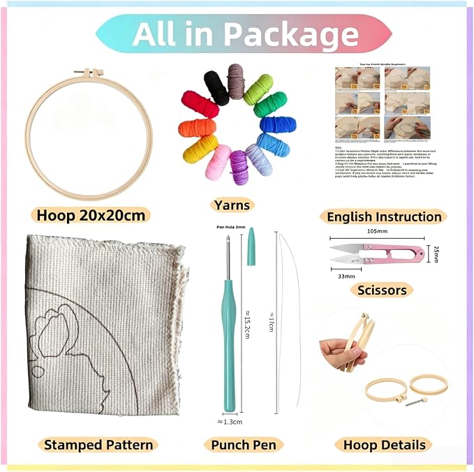 DIY Punch Needle Kits Owl Wear Christmas Hat with Hoop 20x20cm-1