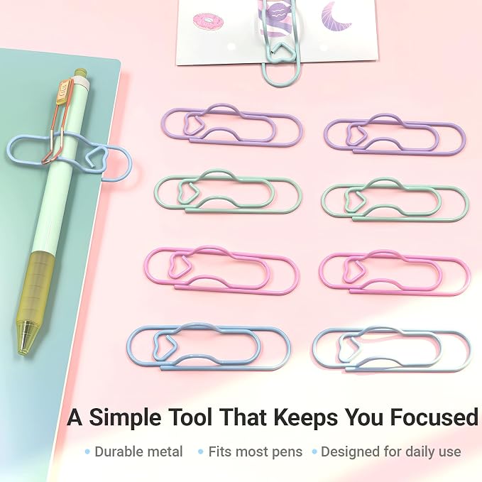 Pastel Heart Pen Holder Clips, 8 Pack Notebook Accessories for Journals