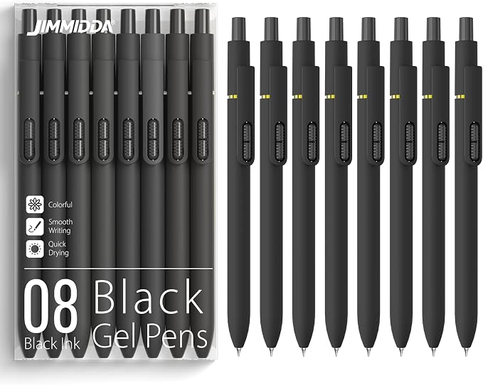 0.7mm Gel Pens Black Ink, 8 Pack Retractable Pens with Fidget Clip