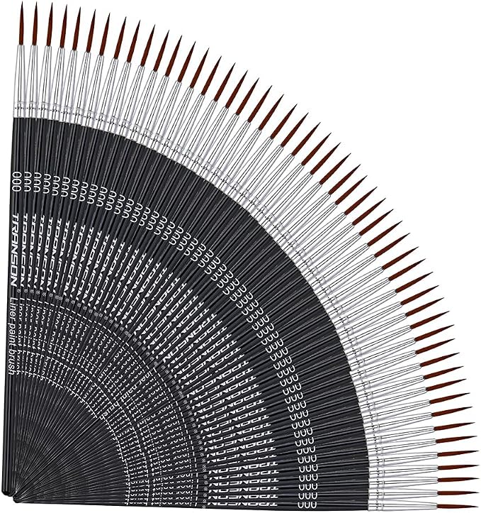 Transon 50pcs Detail Paint Brushes Set Size 000 for Model Painting Acrylic, Gouache, Oil, Tempera and Face Painting