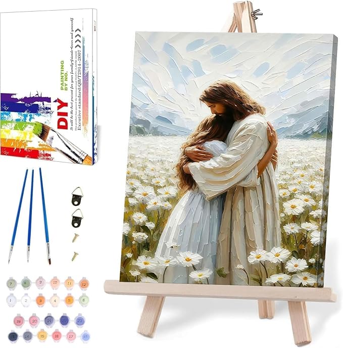 Jesus Paint by Numbers Kit for Adults Framed Canvas, with Wooden Easel