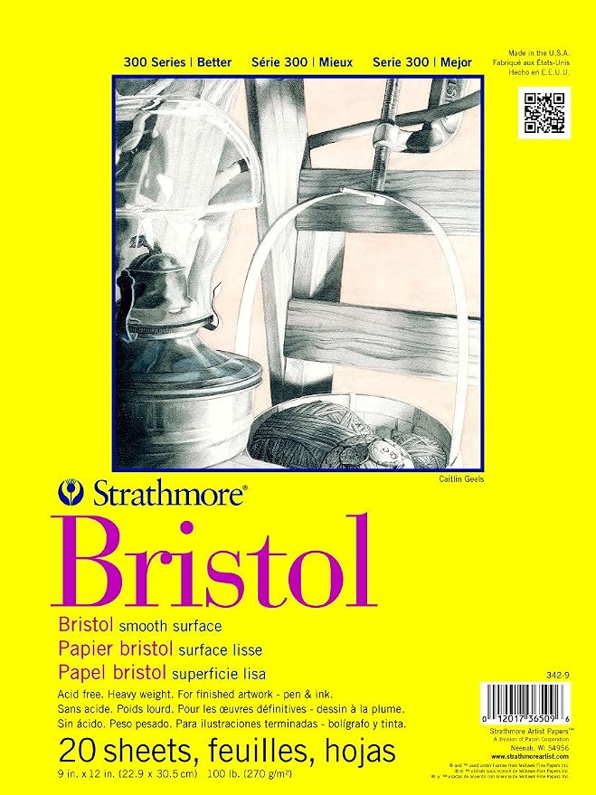 Strathmore 300 Series Tape Bound Bristol Pad, 100 lb. Smooth Surface, 9 X 12 inches, White, 20 Sheets (342-9)
