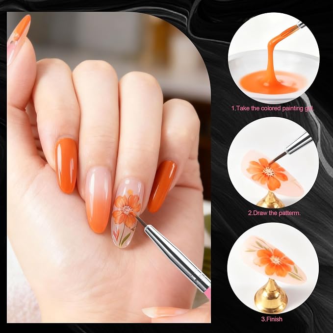 Artdone Nail Art Brushes With Nail Stands Nail Art Tool Set, Dotting Tools, Dust Brush,Striping Brushes for Long Lines, Drawing Pen For Gel Polish Design supply