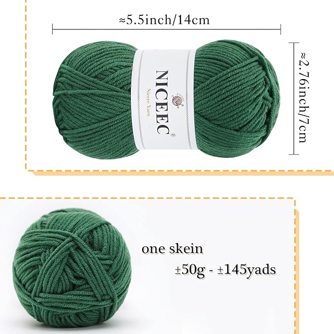 NICEEC 300g Soft Assorted Colors Yarn 100% Acrylic 870yds -Green Series