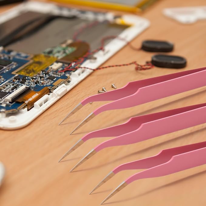 Honoson 9 Pcs Curved Pointed Craft Tweezers Precision Tweezer,Pink