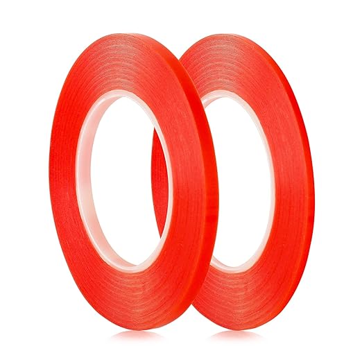BAOFALI 2Pcs Double Sided Red Line Tape；2 Size Heat Resistant Super Sticky AdhesivesPerfect for Adhering Ribbon, Glitter, or Microbeads, Foiling, Making Boxes and Envelopes, DIY Scrapbooking