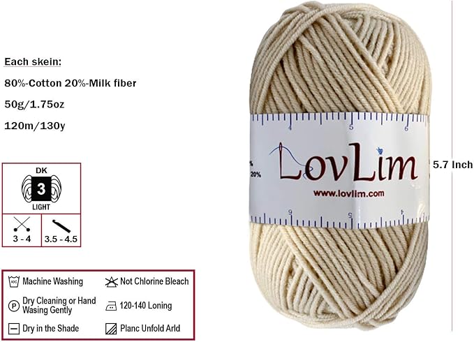 Milk-Cotton Crochet Yarn Kit, 10x50g Skeins DK Weight, 1250+ Yards, Hooks, Needles & Safety Eyes, 40+ Free Patterns, for Amigurumi, Crocheting & Knitting - Nature Palette