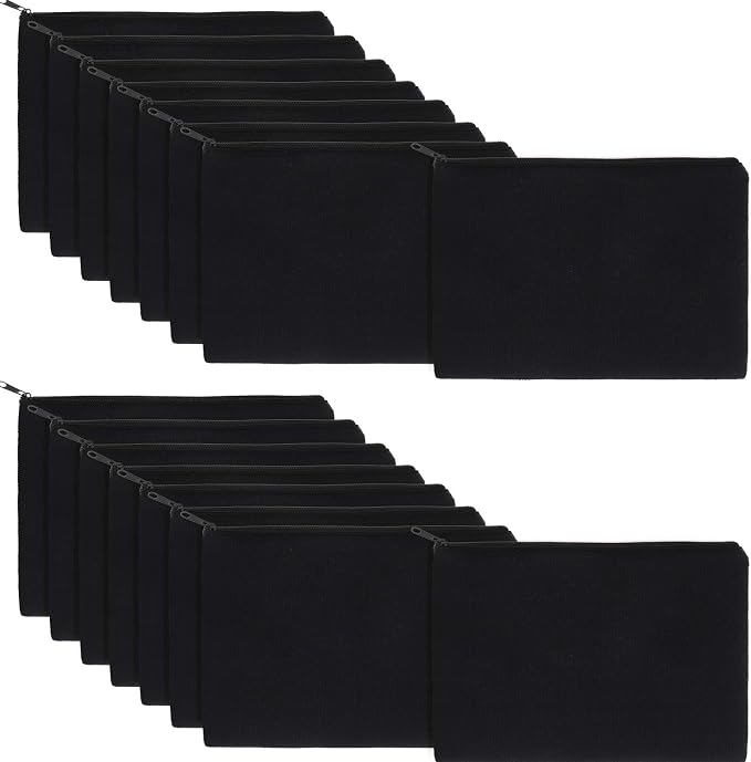 meekoo 16 Pcs Blank Canvas Zipper Pouch Makeup Bag,M;Black
