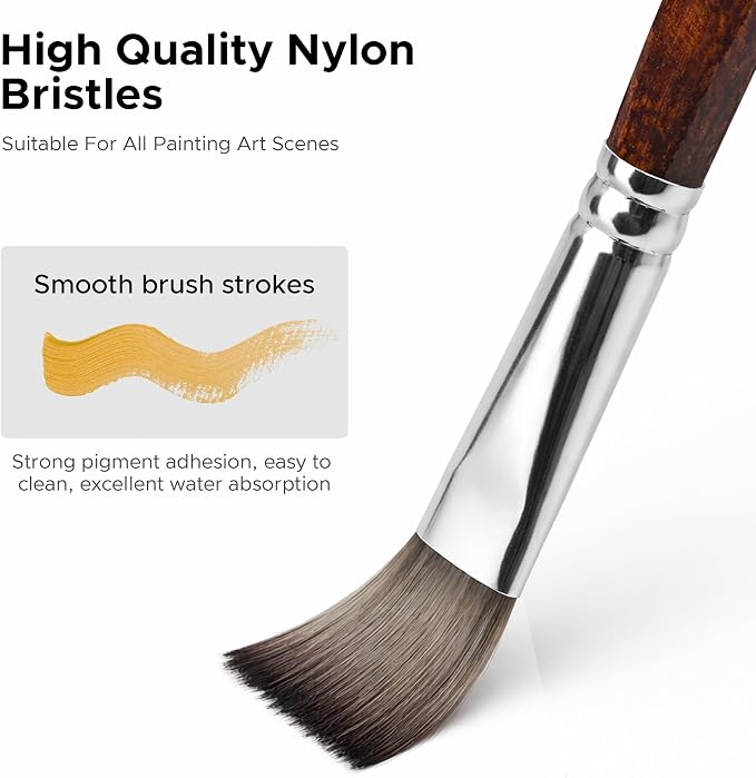 Bougimal 33 Pcs Paint Brush Set, No-Shedding Artist Paint Brushes | Paint Brush Kit with Flat Round Filbert Fan Angle Detail Brush for Acrylic, Oil, Watercolor, for Artists & Beginners (Tawny)