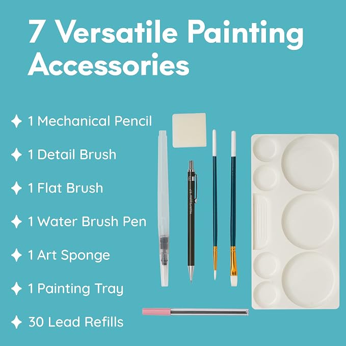 MozArt Supplies - Watercolor paint set 51 Vibrant Colors + accessories - For beginners & professionals | Complete Non-Toxic Watercolor Art Kit – 36 Classic, 9 Metallic, 9 Neon – Portable Metal Box & 7 Accessories for Artists