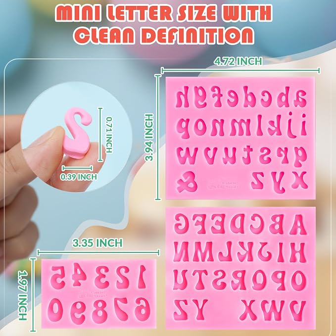 HKMTT Letter Molds Silicone for Chocolate Fondant Clay, Mini Size for Uppercase lowercase Alphabet Number Decorating Birthday Cake Strawberries Cake Pop Decorating Moulds BPA Free