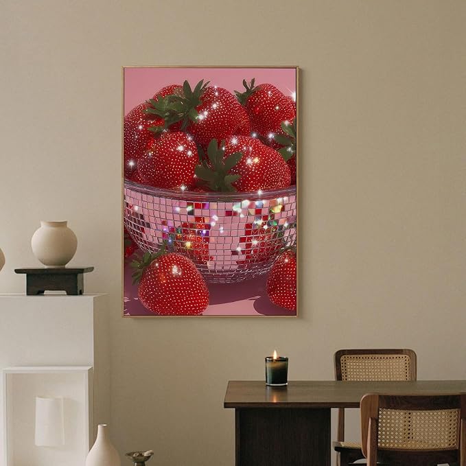Dorwendis Strawberry Diamond Art Kits for Adults,Disco Bowl Diamond Art Painting Kits for Adults, Round 5D Paint DIY Full Drill Diamond Dots Gem Art Craft for Home Wall Decor Gifts 12x16 Inch