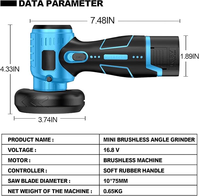 ZFULVO Cordless Angle Grinder Brushless Kit 19500rpm Cutting and Grinding | 3-Inch Mini Electric Angle Grinding Tool, 2x16.8V 2000mAh Battery & 6-Cutting Discs Grinder Handheld Cutter for Metal Wood