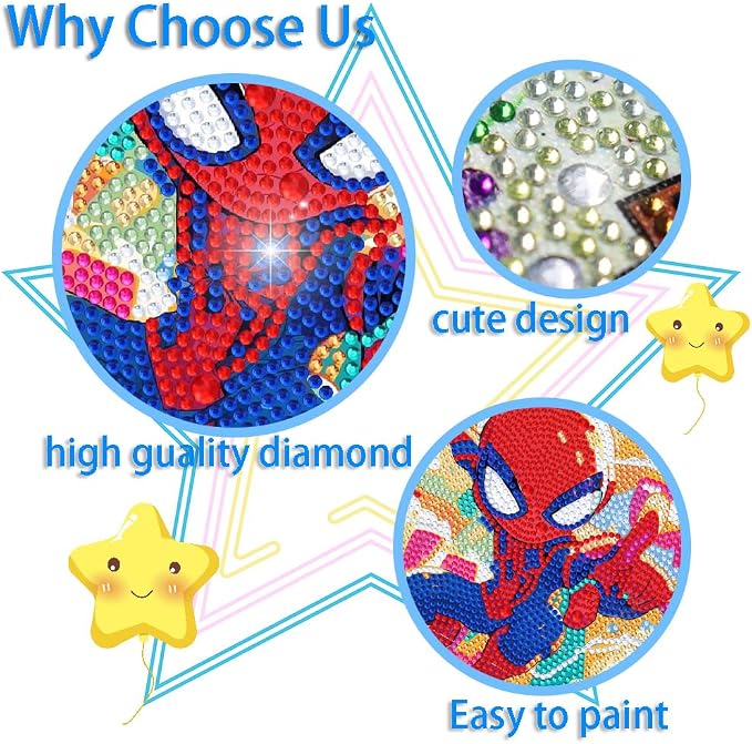 Fuinkqe Diamond Art Kits for Kids,Cartoon Diamond Painting Kits for Kids with Wooden Fram,Diamond Art for Kids Ages 6-8-10-12 for Gifts and Home Wall Decor 7X7 Inch