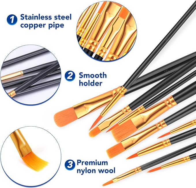 ESRICH 80PCS Paint Brushes, Paint Brush for Acrylic Painting | Artist Paintbrushes for Oil Watercolor, Body Face Rock Canvas, Small Paint Brushes for Kids, Black