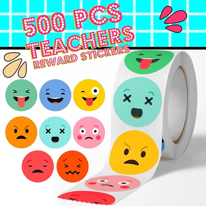 500Pcs Smiley Face Sticker Reward Stickers Rolls