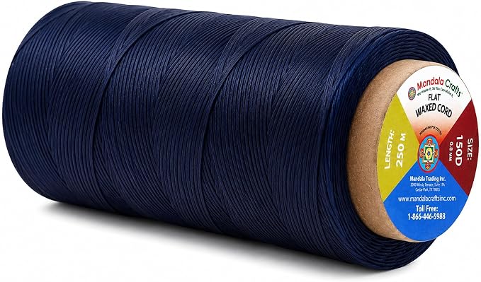 Mandala Crafts 150D 0.8mm Dark Navy Blue Leather Sewing Flat Waxed Thread